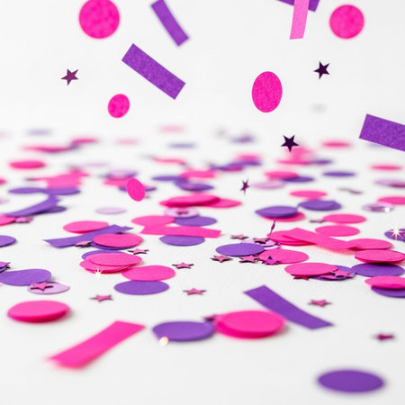 Colorful confetti on a white background. Festive background.の写真素材