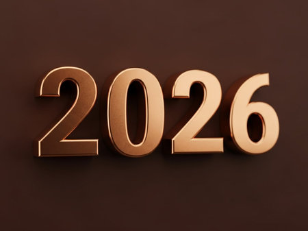 New Year - 3D Rendered Illustration. Gold Numbers on Brown Background.の写真素材