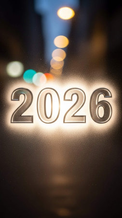 New year 2026 written on a glass with bokeh background.の写真素材