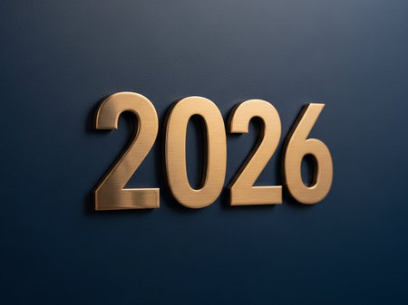 New year gold on a dark blue background. 3d renderingの写真素材