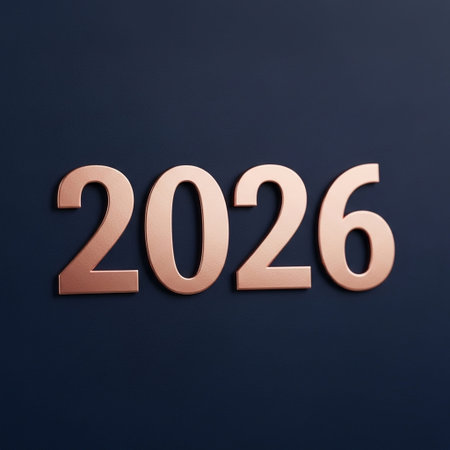 New Year's card with the number 2026 on a dark blue backgroundの写真素材