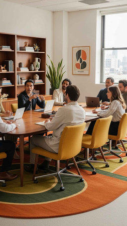 Group of business people having a meeting in a modern office. Diverse group of business people having a meeting in a modern office.の写真素材