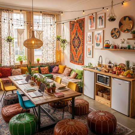 Interior of modern living room with dining table, sofa and chairsの写真素材
