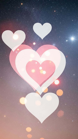 Colorful hearts on a starry sky background. Valentines day concept.の写真素材