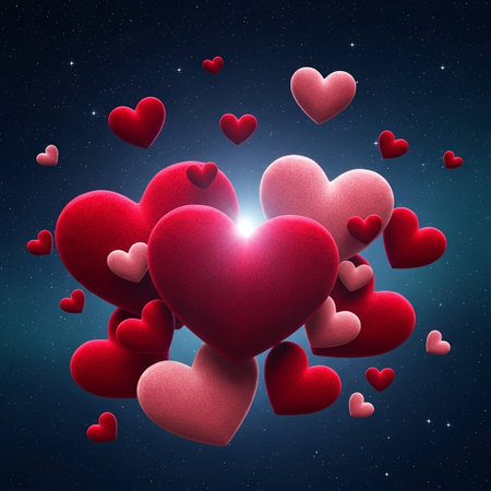 valentines day background with red hearts and space for your textの写真素材