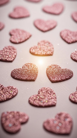 Valentine's day background with hearts on a pink background.の写真素材