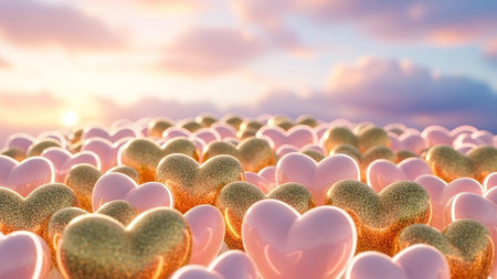 Valentine's day background with pink hearts. 3d renderingの写真素材