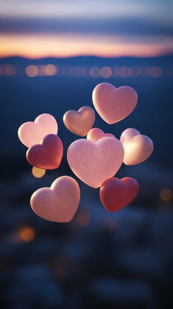 Heart-shaped balloons in the air. Valentine's day concept.の写真素材