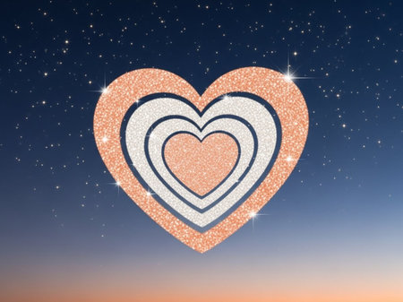 Glittering heart on a starry sky background. Vector illustration.の写真素材