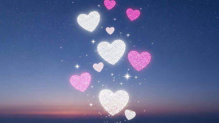 Glitter heart on night sky background. Valentine's day concept.の写真素材