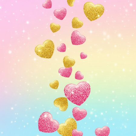 Valentine's day background with glitter hearts. Vector illustration.