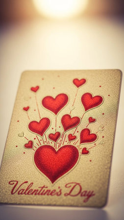 Valentine card with red hearts. Retro style toned imageの写真素材
