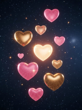 Valentine's day background with shiny hearts. 3D Rendering