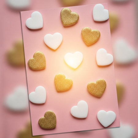 White and gold hearts on a pink background. Valentine's Day.の写真素材