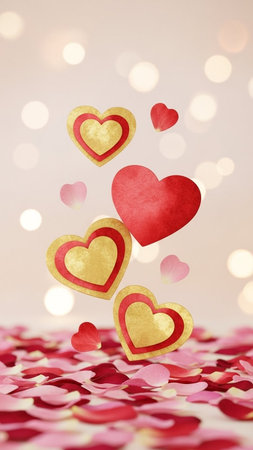 Valentine's day background with hearts and bokeh lights