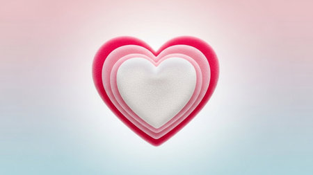 Heart shape made of pink and white candy on pastel background.