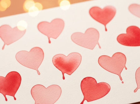 valentine's day background with red hearts on paper and bokeh