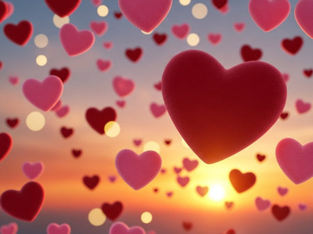 Heart on sunset background. Valentine's day concept. 3D Rendering