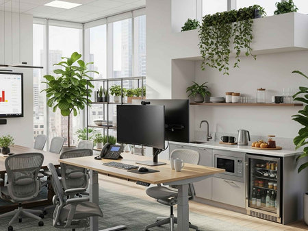 Modern office interior with furniture and equipment. 3d rendering mock up