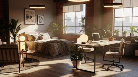 3d rendering interior of a modern loft style living room with wooden floor