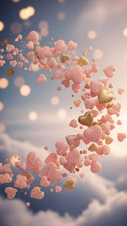 Valentine's day background with flying hearts. 3D rendering