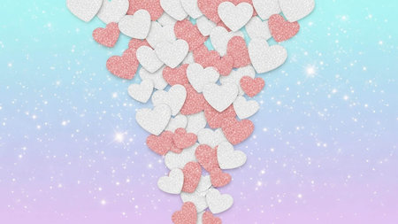 Valentine's day background with white and pink hearts on pastel background