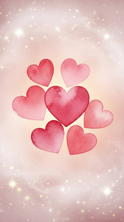 Valentine's day background with red hearts on the sky.