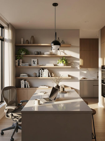 modern kitchen interior design, 3d render illustration mock up