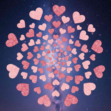 Valentine's day background with hearts and starry sky.