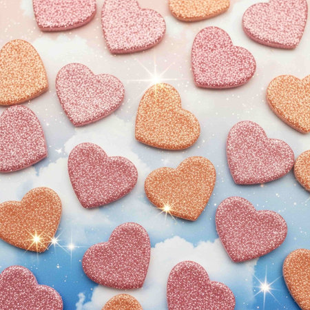 Valentine's day background with hearts and stars on blue sky