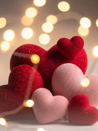 Valentine's Day background with hearts and bokeh lightsの写真素材
