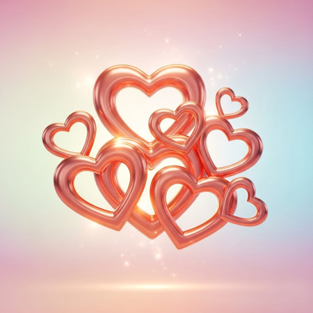 Valentines day background with 3d hearts. Vector illustration.の写真素材