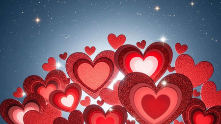 Valentine's day background with red hearts and stars. Vector illustration.の写真素材