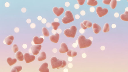 valentine's day background with pink hearts and bokehの写真素材