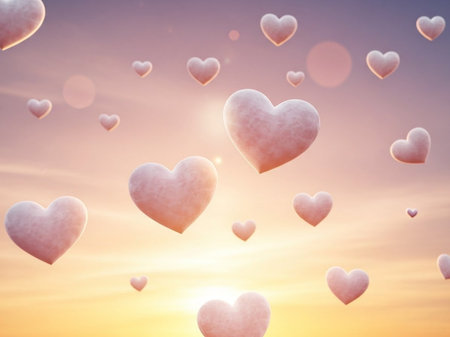 Hearts in the sky. Valentines day background. 3D renderingの写真素材