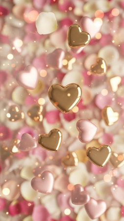 Valentine's day background with hearts and confetti bokehの写真素材