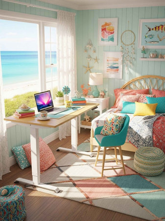 Interior of a child's room with a sea view. 3d renderの写真素材
