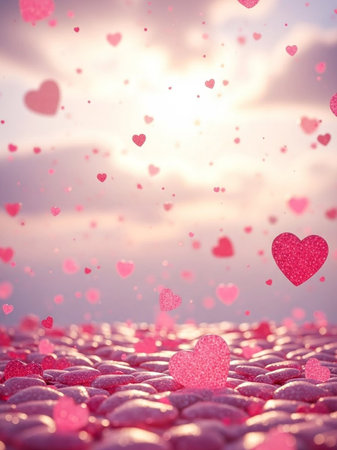 Valentine's day background with hearts. Blurred background.の写真素材