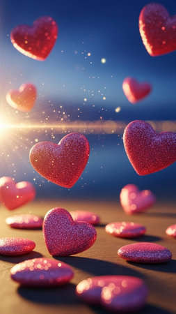 Valentines day background with hearts. 3d rendering. toned imageの写真素材