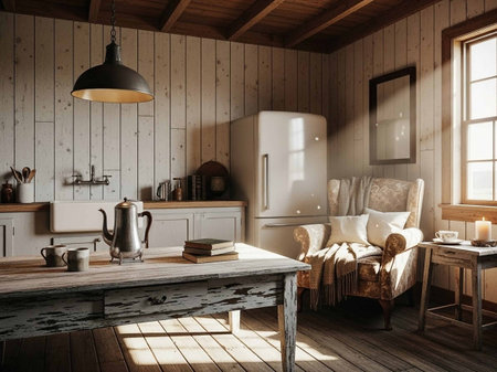 3d rendering interior of a rustic kitchen in a country houseの写真素材
