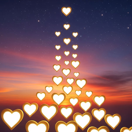 Hearts in the form of a tree on a sunset backgroundの写真素材