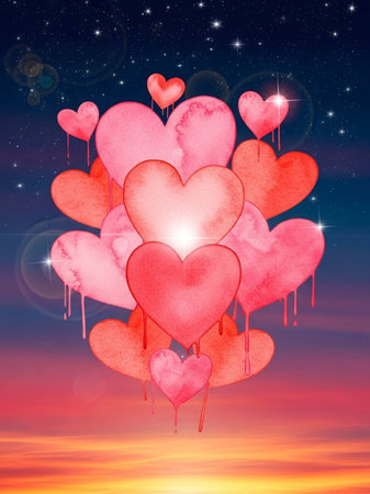 valentine's day background with red heartsの写真素材