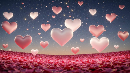 3d render of valentine's day background with hearts and starsの写真素材