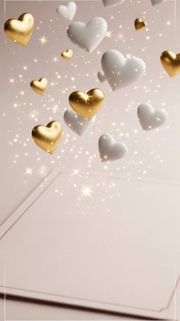 Valentine's day background with golden hearts and copy space.の写真素材