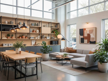 interior of modern living room with furniture, sofa and bookcaseの写真素材