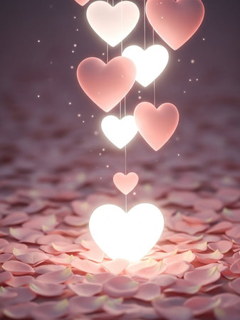 Valentine's day background with hearts and lights. 3d renderingの写真素材