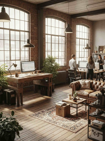 Interior of a modern office. Business people working in a cafeの写真素材