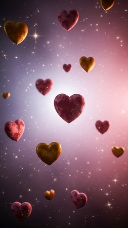 Valentine's day background with flying hearts. 3D renderingの写真素材