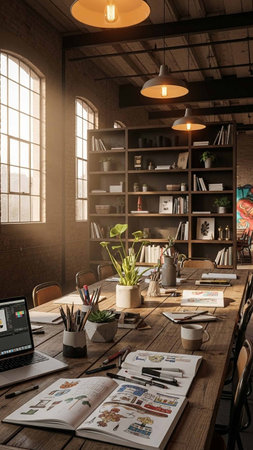 Modern office interior with furniture and equipment. Mock up, 3D renderingの写真素材