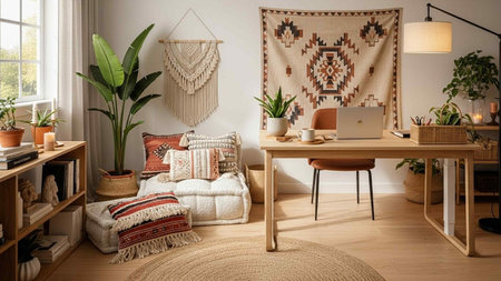 Interior of cozy living room with comfortable sofa, table and laptopの写真素材